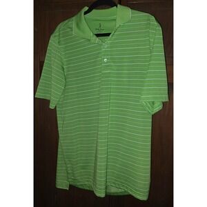 Bobby Jones Performance Mens Medium Green Striped Golf Polo Shirt Short Sleeve